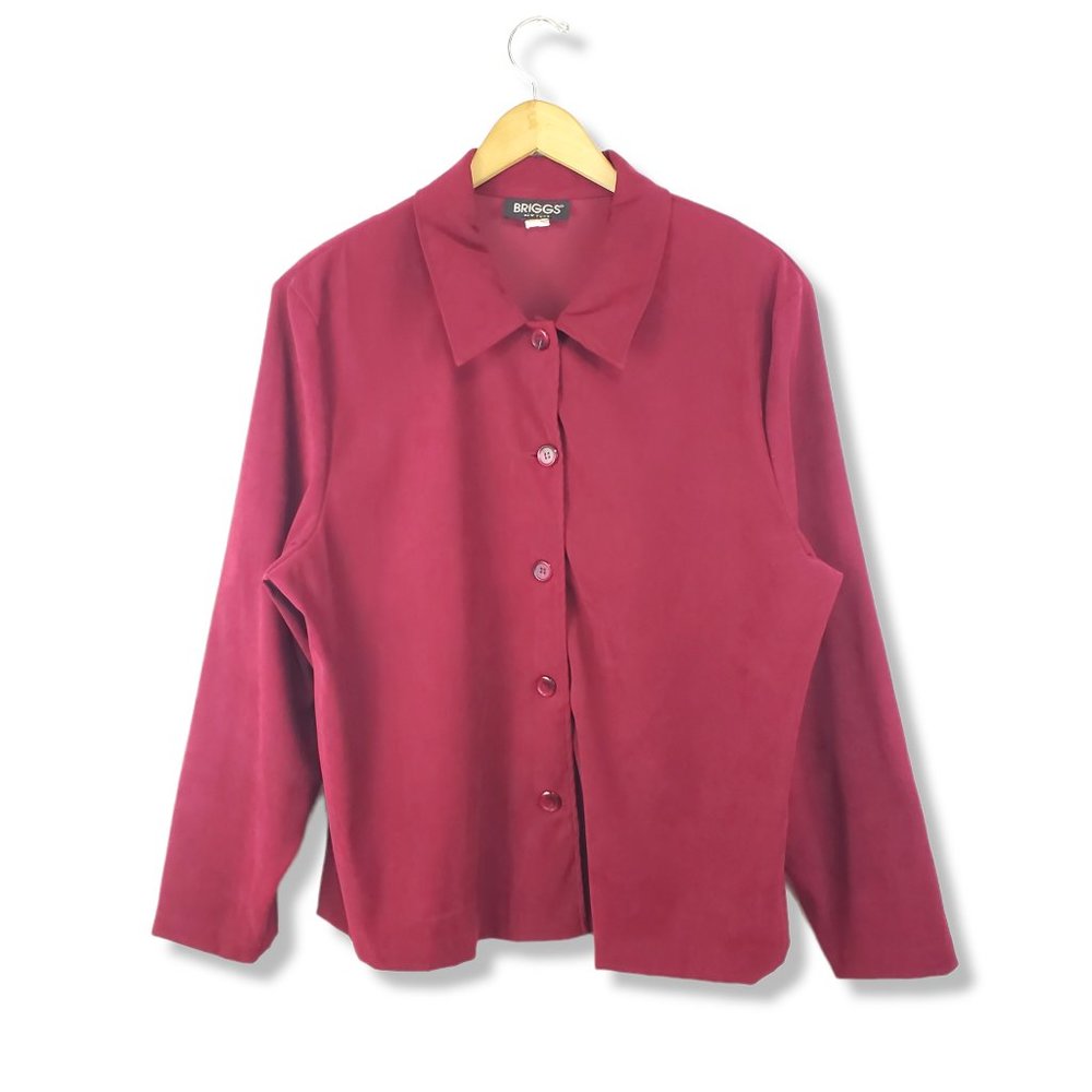 Briggs New York Wine Red Faux Suede Button-up Top Size XL*